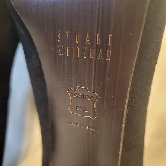 Stuart Weitzman Black Suede Heels with Calf Hair Leopard Detail - Picture 9 of 16